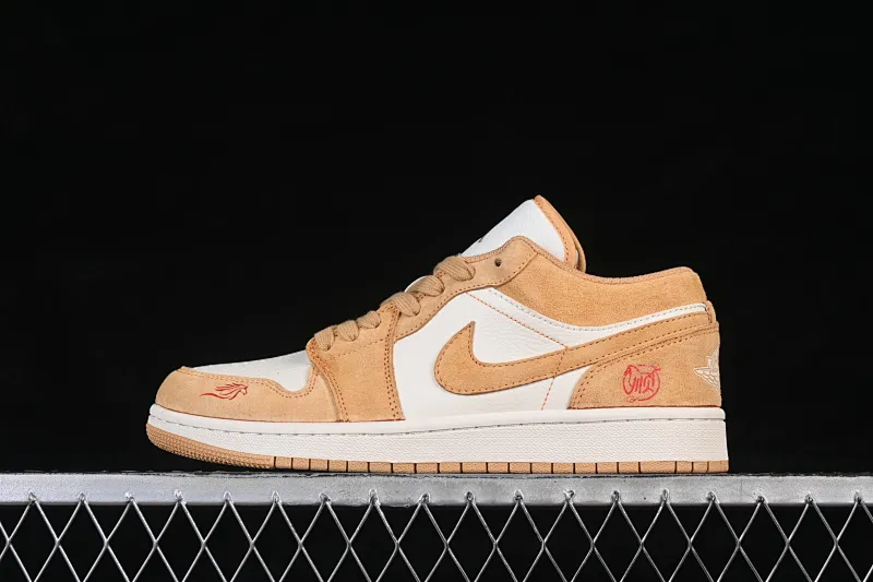 All categories Air Jordan Jordan series basketball shoes Air Jordan 1 Low High-end customized low-top sneakers Air Jordan 1 Low AJ1 Joe 1 Year of the Horse limited collaboration golden brown suede High-end customized low-top retro basketball shoes DX6259-600